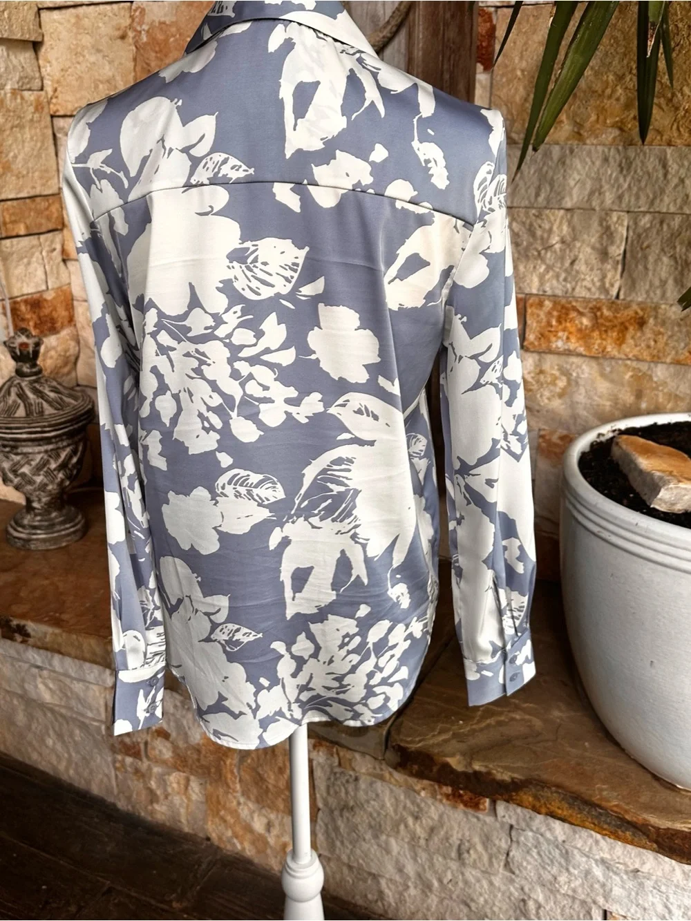 Women's Floral Button-Down Shirt in light blue and White